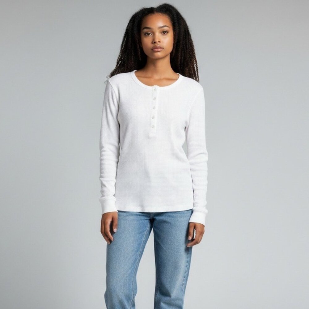 Victoria Secret Vintage Waffle Knit Henley Top White XL Y2K Preppy Bella Swan